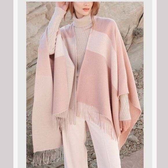 SOIA & KYO Mirel Woven Scarfigan with Fringe in Pink and Cream One Size NWOT - Picture 1 of 14